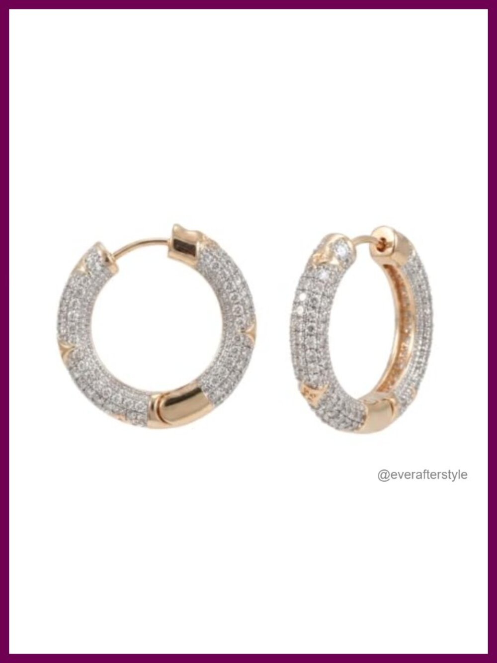 14k gold plated chunky hoop earrings with cubic zirconia pave
